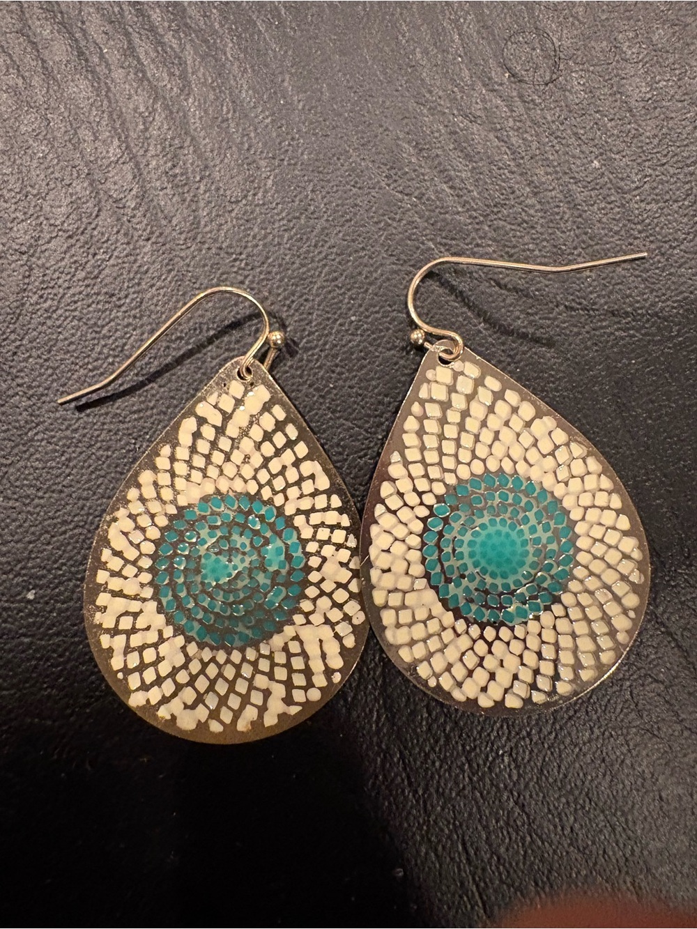 Handmade Teardrop Turquoise Mosaic Dangle Earrings - Women Jewelry